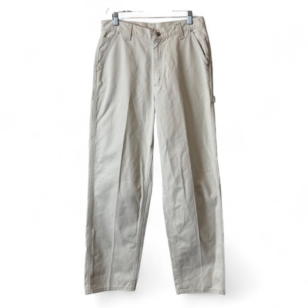 Vintage 70s/80s Lee Riveted Off White Baggy‎ Carpenter Jeans, Women's Size 12